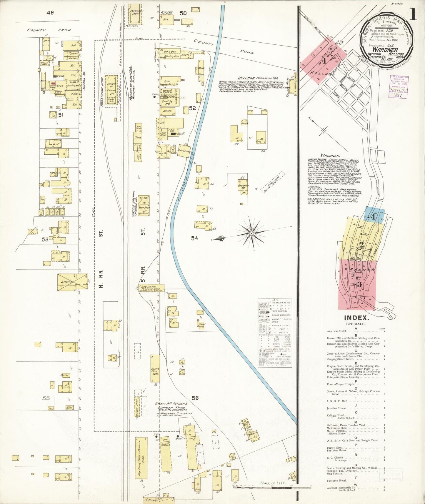 Sanborn Fire Insurance Map from Wardner, Shoshone County, Idaho (1901), Sheet #0001 - Historic Sanborn Fire Insurance Map Print, vintage old map wall art, antique decor, genealogy gift, Idaho Idaho map