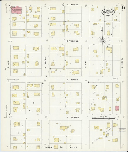 Sanborn Fire Insurance Map from Maryville, Nodaway County, Missouri (1909), Sheet #0006 - Historic Sanborn Fire Insurance Map Print, vintage old map wall art, antique decor, genealogy gift, Missouri Missouri map
