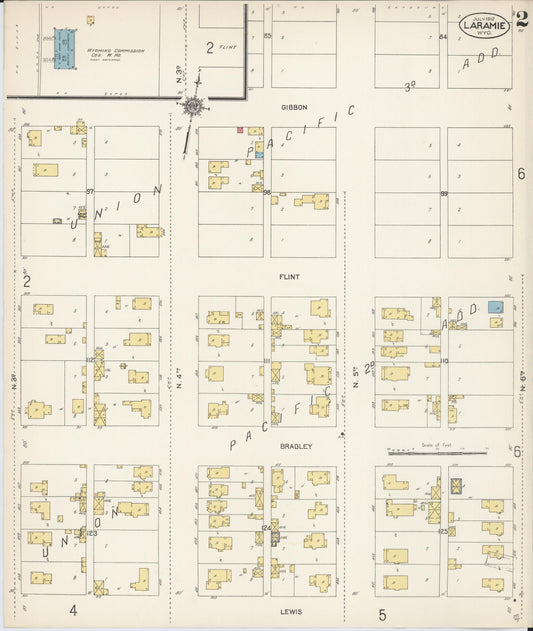 Sanborn Fire Insurance Map from Laramie, Albany County, Wyoming (1912), Sheet #0002 - Historic Sanborn Fire Insurance Map Print, vintage old map wall art, antique decor, genealogy gift, Wyoming Wyoming map