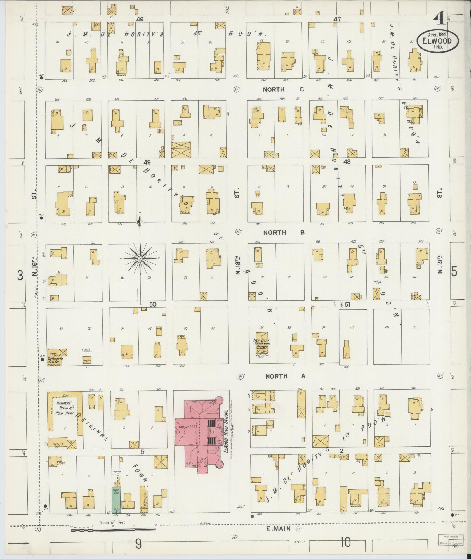 Sanborn Fire Insurance Map from Elwood, Madison County, Indiana (1899), Sheet #0004 - Historic Sanborn Fire Insurance Map Print, vintage old map wall art, antique decor, genealogy gift, Indiana Indiana map