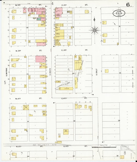 Sanborn Fire Insurance Map from Gas, Allen County, Kansas (1906), Sheet #0006 - Historic Sanborn Fire Insurance Map Print, vintage old map wall art, antique decor, genealogy gift, Kansas Kansas map