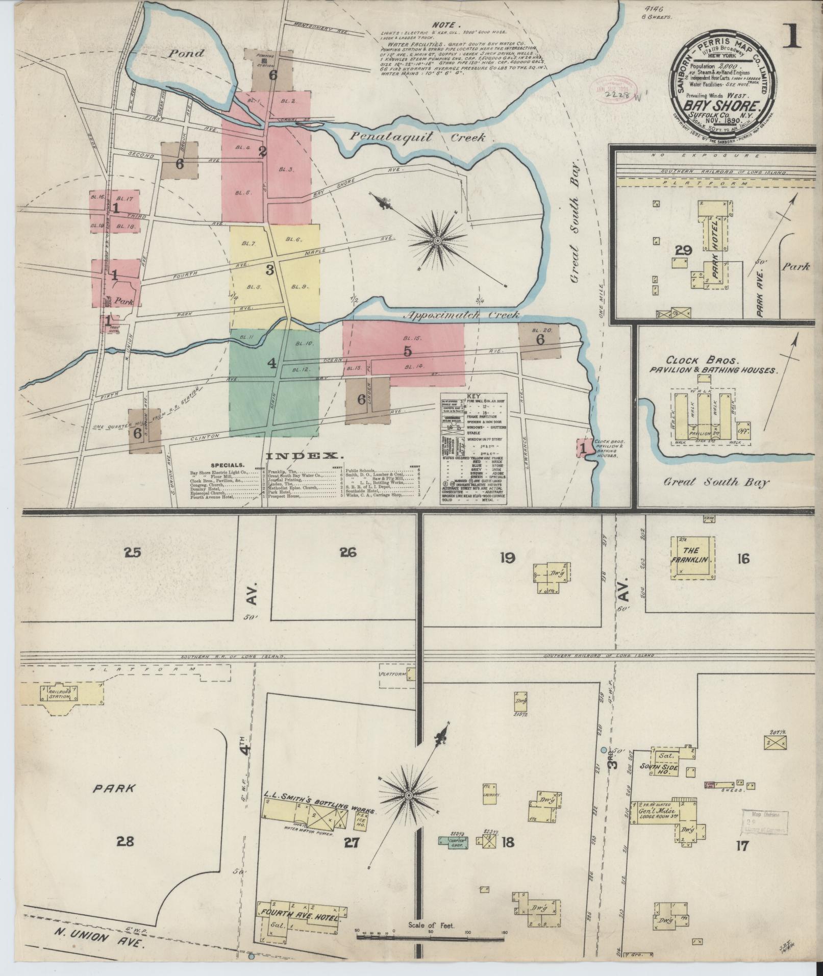 Sanborn Fire Insurance Map from Bay Shore, Suffolk County, New York. (1890) – Historic Sanborn Fire Insurance Map Print