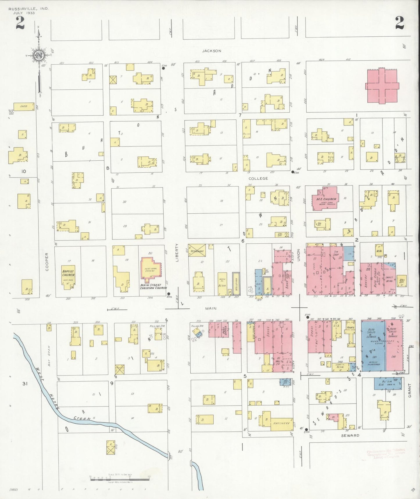 Sanborn Fire Insurance Map from Russiaville, Howard County, Indiana (1933), Sheet #0002 - Complete Map Set gallery image, historic Sanborn map, vintage wall art, Indiana Indiana