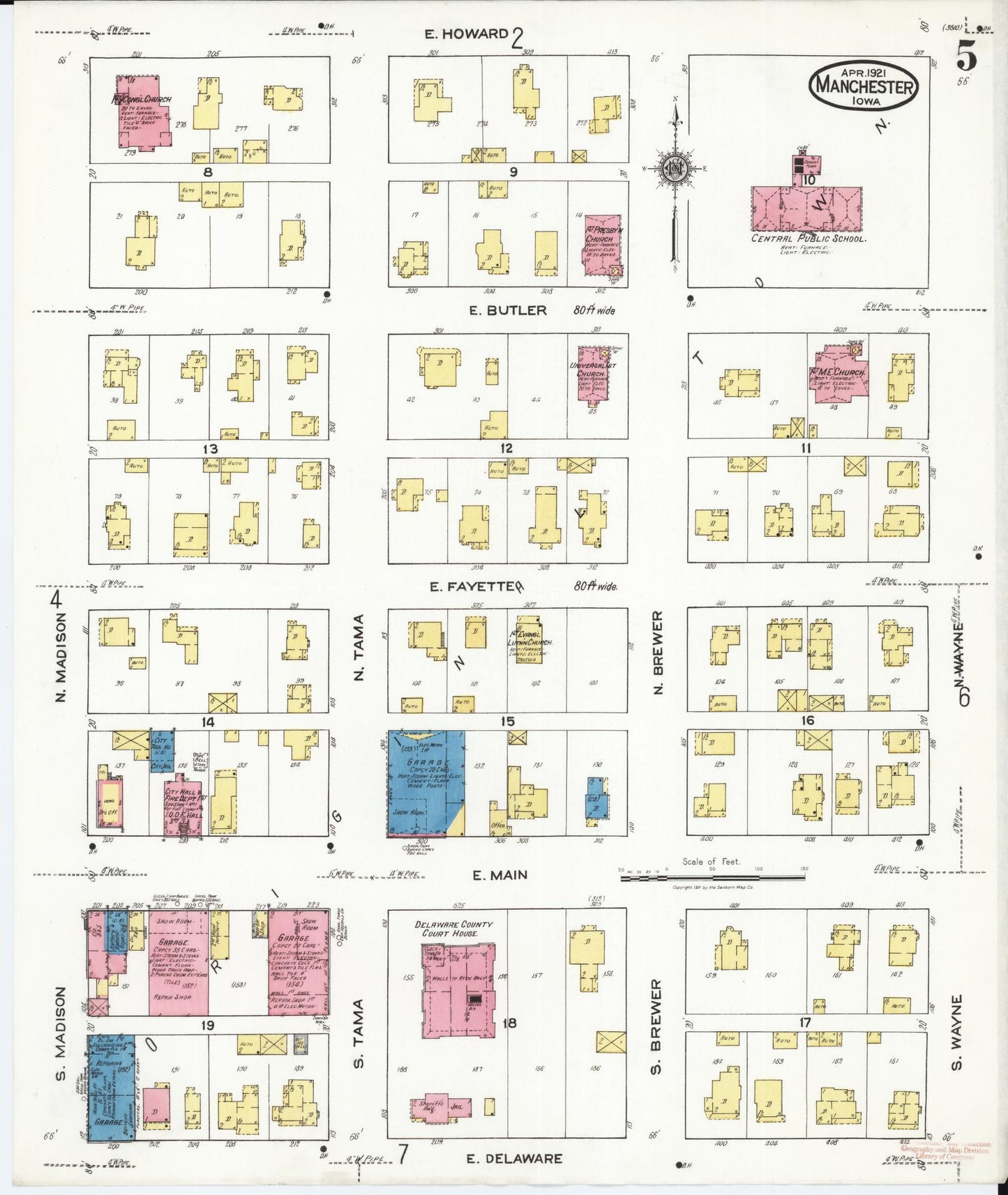 Sanborn Fire Insurance Map from Manchester, Delaware County, Iowa (1921), Sheet #0005 - Historic Sanborn Fire Insurance Map Print