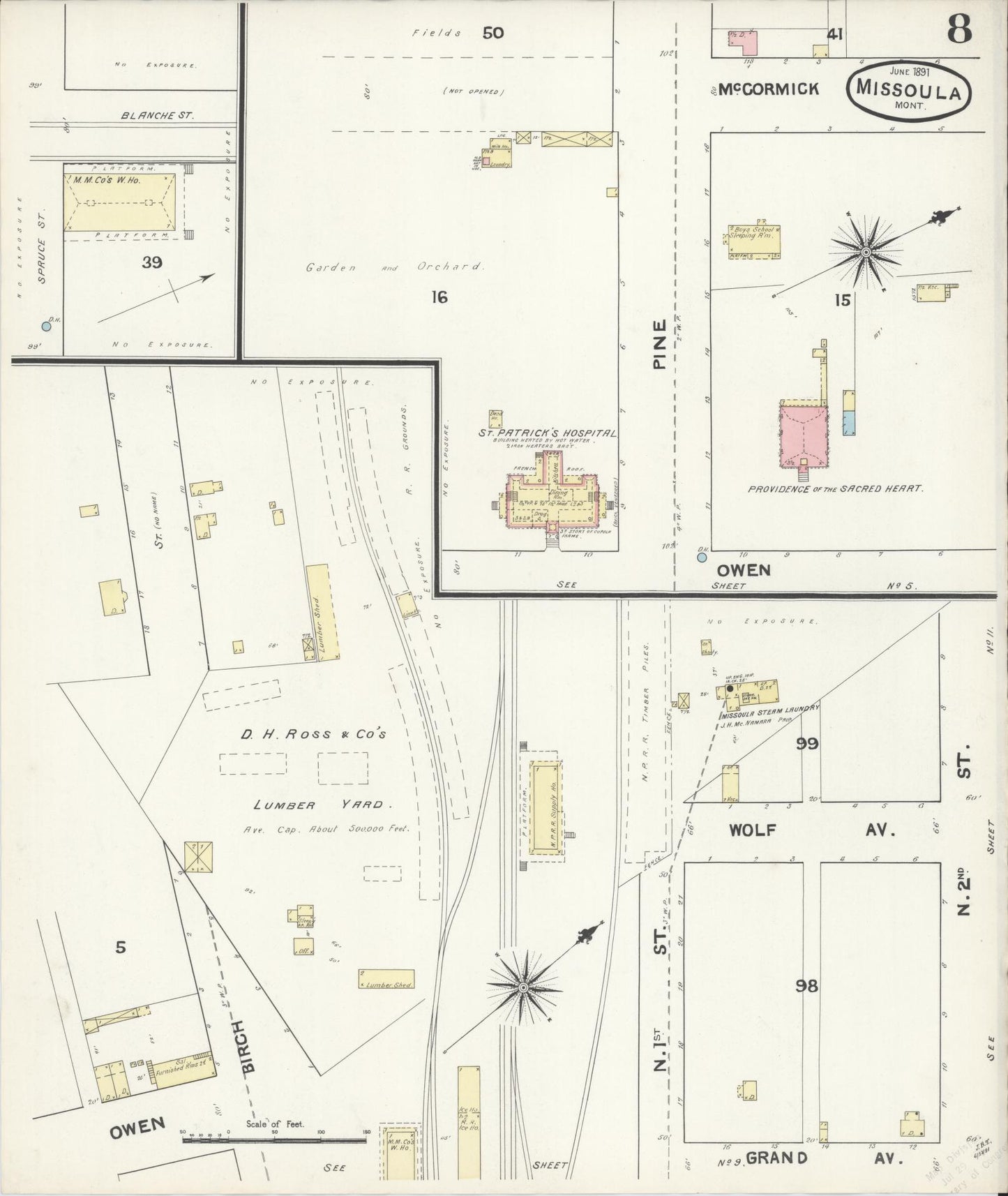 Sanborn Fire Insurance Map from Missoula, Missoula County, Montana (1891), Sheet #0008 - Complete Map Set gallery image, historic Sanborn map, vintage wall art, Montana Montana