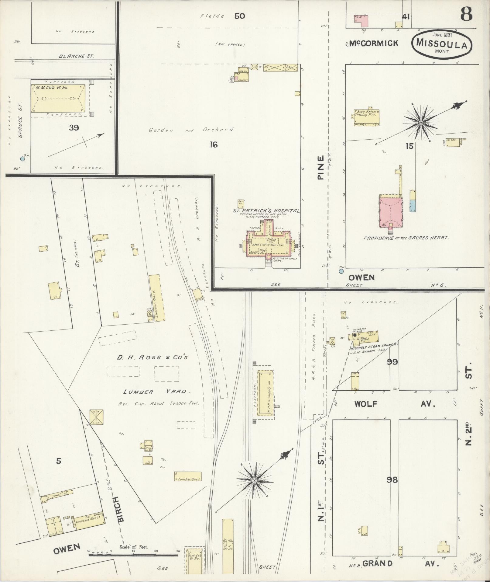 Sanborn Fire Insurance Map from Missoula, Missoula County, Montana (1891), Sheet #0008 - Complete Map Set gallery image, historic Sanborn map, vintage wall art, Montana Montana