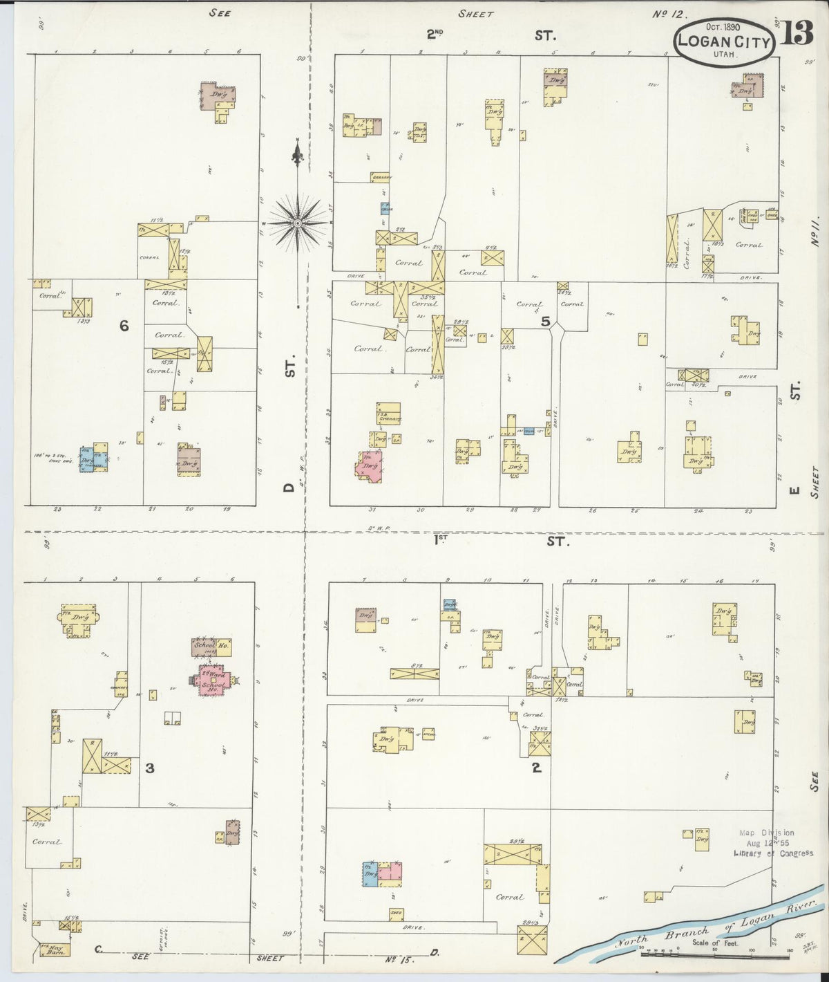 Sanborn Fire Insurance Map from Logan, Cache County, Utah (1890), Sheet #0013 - Complete Map Set gallery image, historic Sanborn map, vintage wall art, Utah Utah