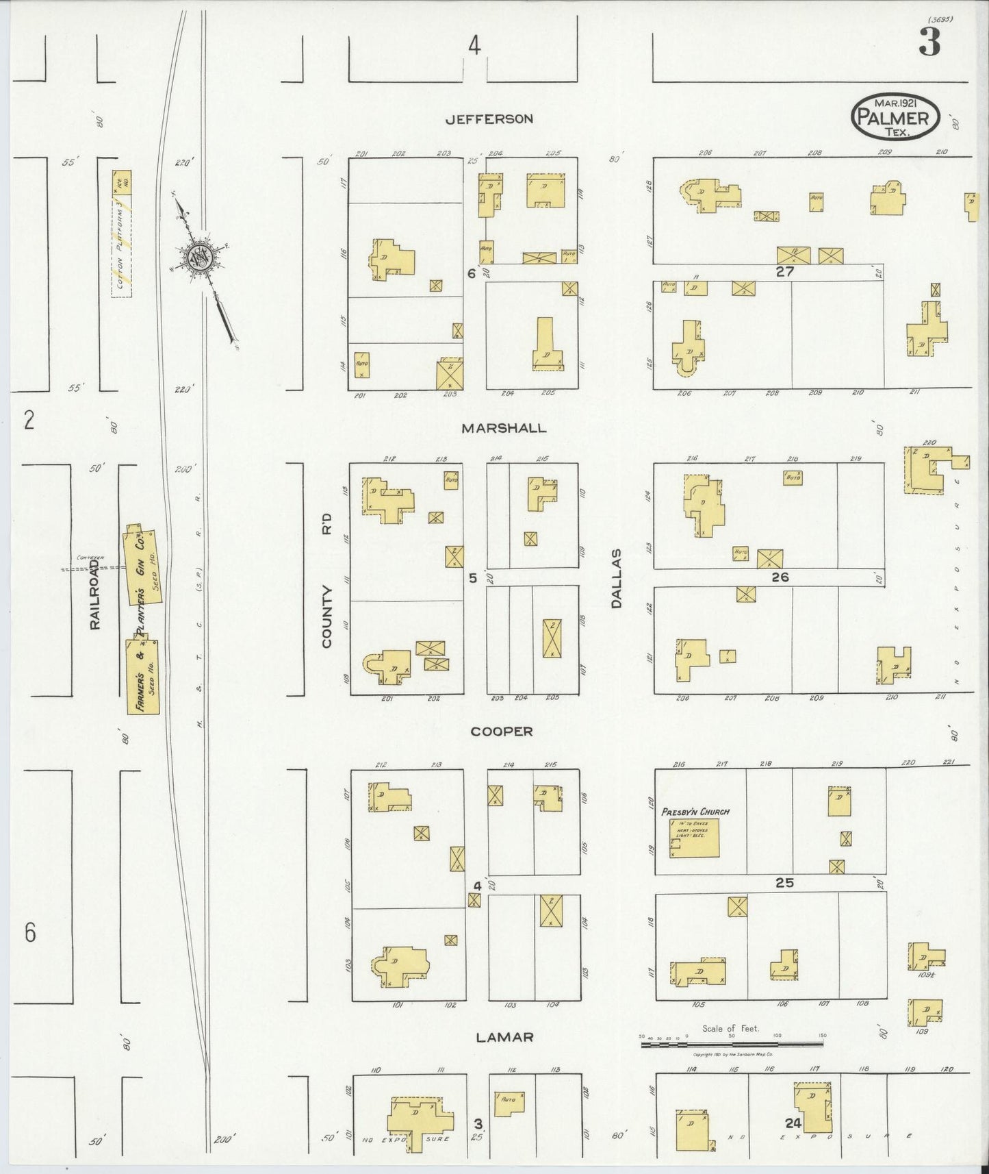 Sanborn Fire Insurance Map from Palmer, Ellis County, Texas (1921), Sheet #0003 - Historic Sanborn Fire Insurance Map Print, vintage old map wall art, antique decor, genealogy gift, Texas Texas map