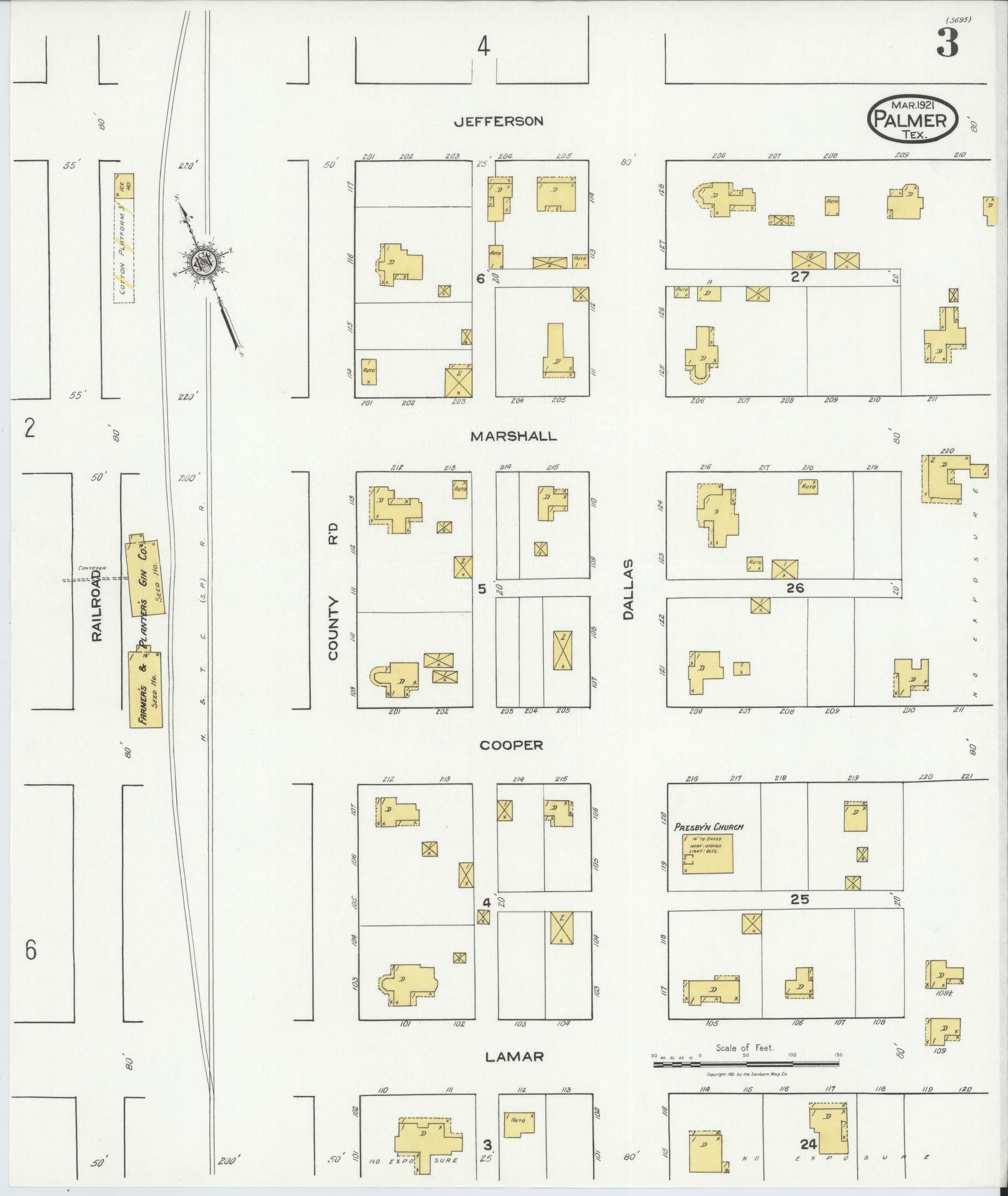 Sanborn Fire Insurance Map from Palmer, Ellis County, Texas (1921), Sheet #0003 - Historic Sanborn Fire Insurance Map Print, vintage old map wall art, antique decor, genealogy gift, Texas Texas map