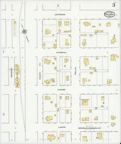 Sanborn Fire Insurance Map from Palmer, Ellis County, Texas (1921), Sheet #0003 - Historic Sanborn Fire Insurance Map Print, vintage old map wall art, antique decor, genealogy gift, Texas Texas map