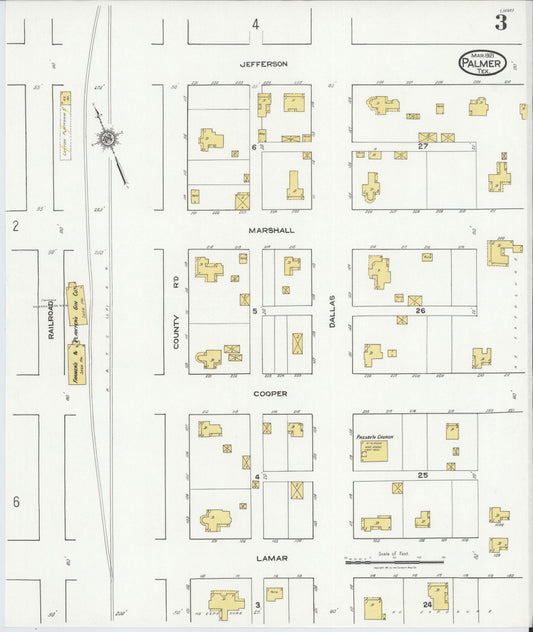 Sanborn Fire Insurance Map from Palmer, Ellis County, Texas (1921), Sheet #0003 - Historic Sanborn Fire Insurance Map Print, vintage old map wall art, antique decor, genealogy gift, Texas Texas map
