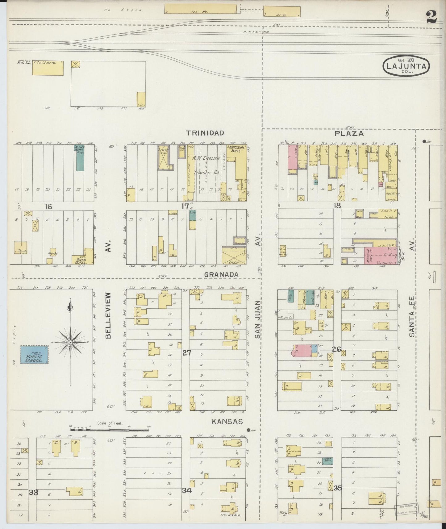 Sanborn Fire Insurance Map from La Junta, Otero County, Colorado (1893), Sheet #0002 - Historic Sanborn Fire Insurance Map Print, vintage old map wall art, antique decor, genealogy gift, Colorado Colorado map