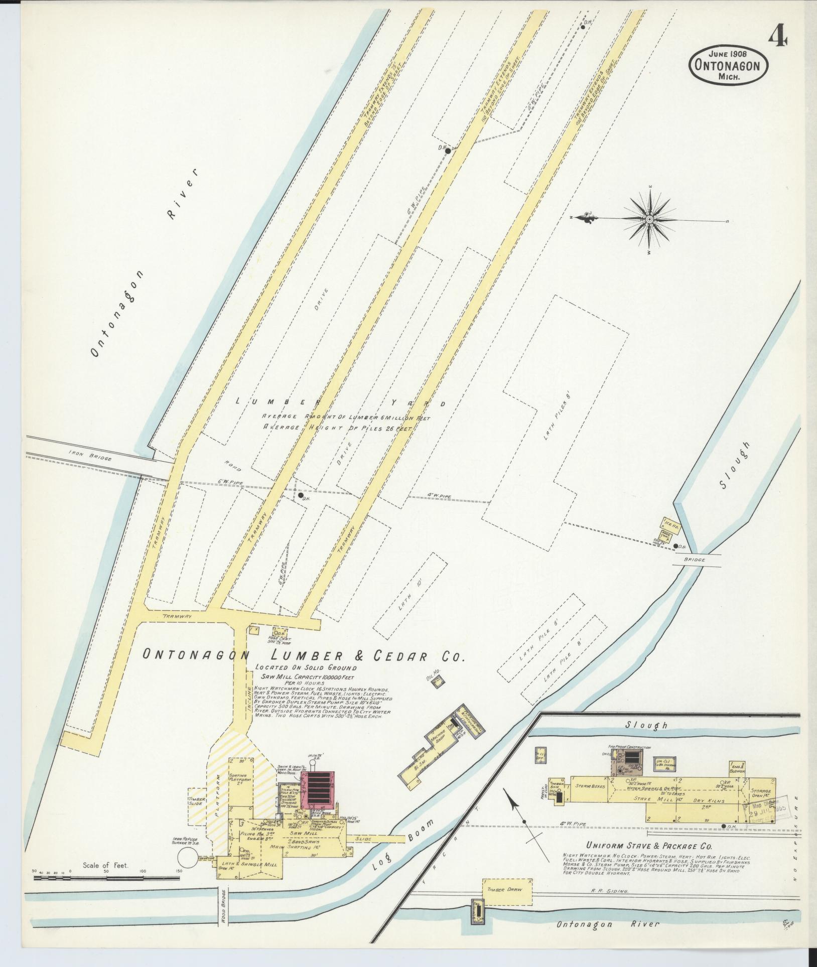 Sanborn Fire Insurance Map from Ontonagon, Ontonagon County, Michigan (1908), Sheet #0004 - Complete Map Set gallery image, historic Sanborn map, vintage wall art, Michigan Michigan