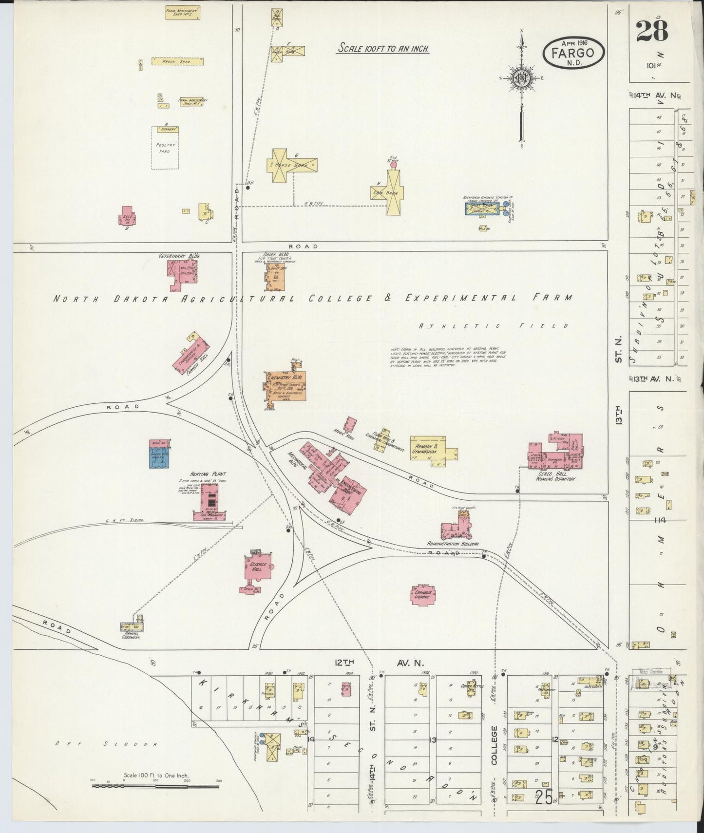 Sanborn Fire Insurance Map from Fargo, Cass County, North Dakota (1916), Sheet #0028 - Historic Sanborn Fire Insurance Map Print, vintage old map wall art, antique decor, genealogy gift, North Dakota North Dakota map