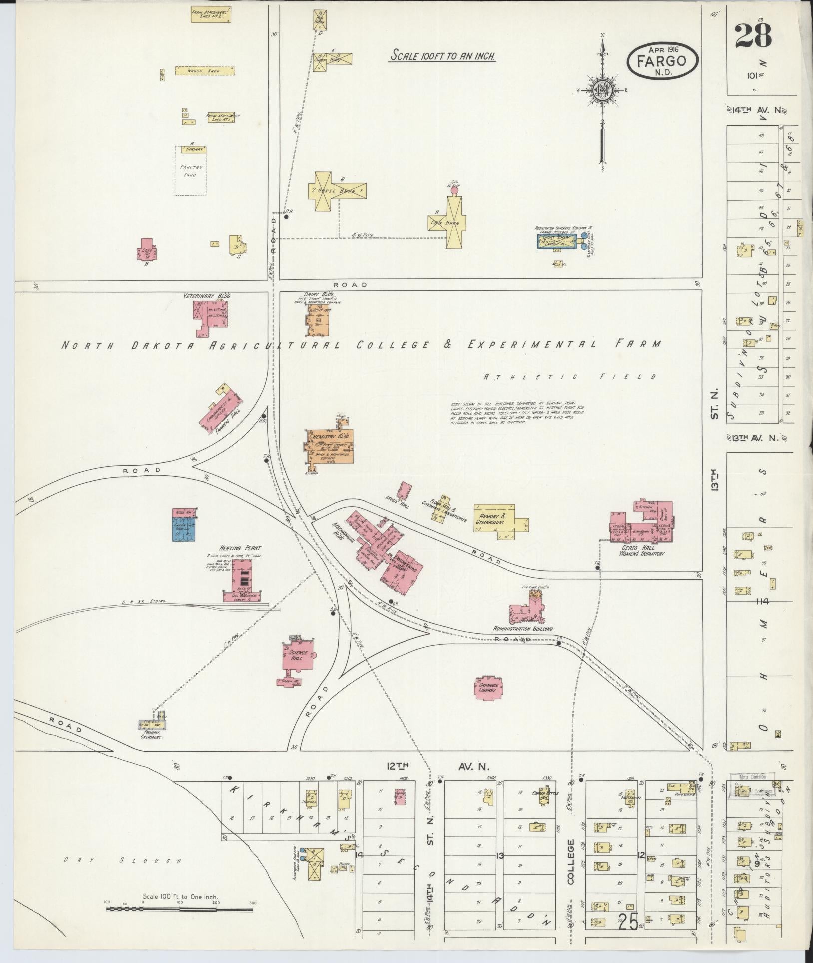 Sanborn Fire Insurance Map from Fargo, Cass County, North Dakota (1916), Sheet #0028 - Historic Sanborn Fire Insurance Map Print, vintage old map wall art, antique decor, genealogy gift, North Dakota North Dakota map