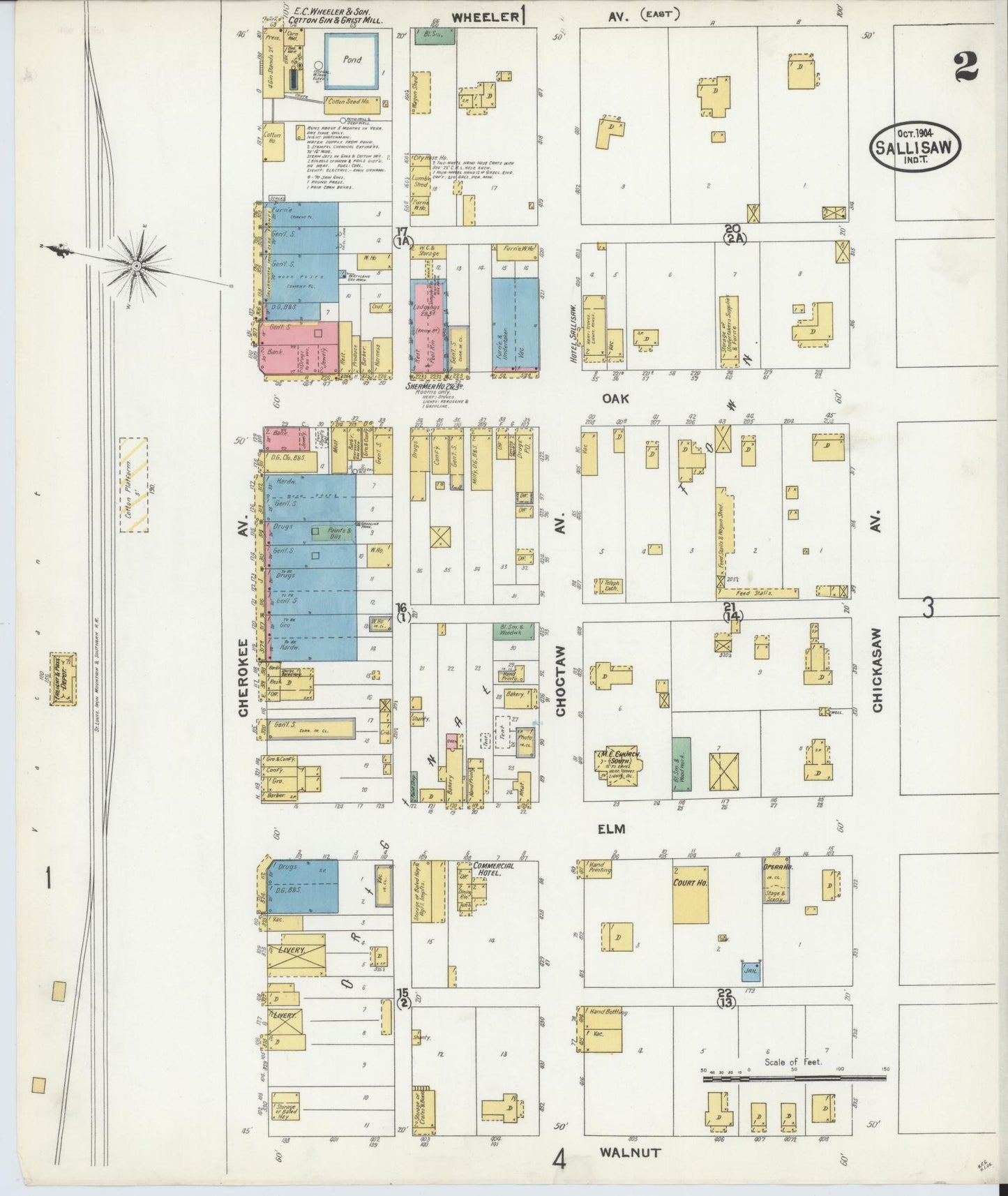 Sanborn Fire Insurance Map from Sallisaw, Sequoyah County, Oklahoma (1904), Sheet #0002 - Complete Map Set gallery image, historic Sanborn map, vintage wall art, Oklahoma Oklahoma
