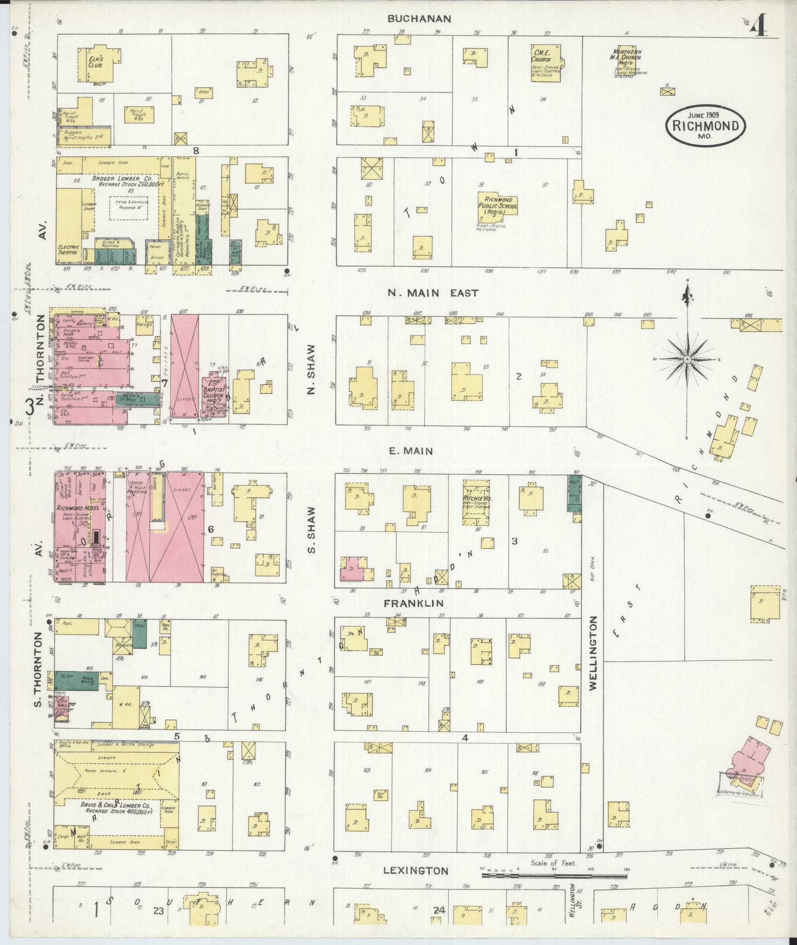 Sanborn Fire Insurance Map from Richmond, Ray County, Missouri (1909), Sheet #0004 - Complete Map Set gallery image, historic Sanborn map, vintage wall art, Missouri Missouri