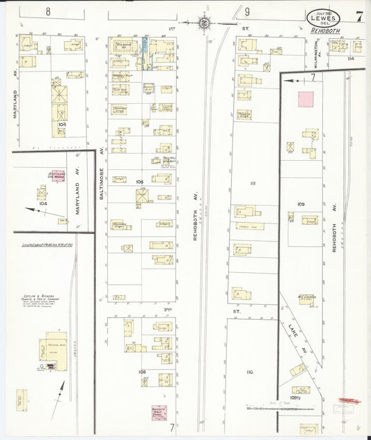 Sanborn Fire Insurance Map from Lewes, Sussex County, Delaware (1910), Sheet #0007 - Historic Sanborn Fire Insurance Map Print, vintage old map wall art, antique decor, genealogy gift, Delaware Delaware map