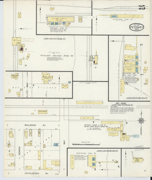 Sanborn Fire Insurance Map from Petoskey, Emmet County, Michigan (1913), Sheet #0025 - Historic Sanborn Fire Insurance Map Print, vintage old map wall art, antique decor, genealogy gift, Michigan Michigan map