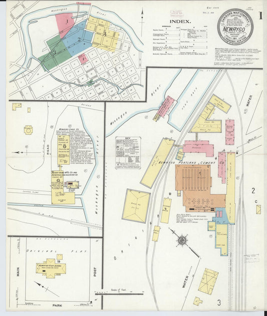 Sanborn Fire Insurance Map from Newaygo, Newaygo County, Michigan (1911), Sheet #0001 - Complete Map Set gallery image, historic Sanborn map, vintage wall art, Michigan Michigan