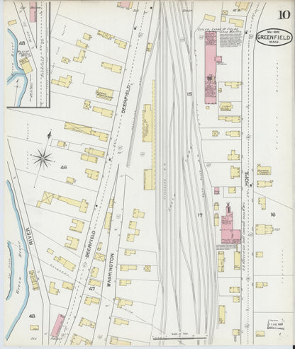 Sanborn Fire Insurance Map from Greenfield, Franklin County, Massachusetts (1892), Sheet #0010 - Historic Sanborn Fire Insurance Map Print, vintage old map wall art, antique decor, genealogy gift, Massachusetts Massachusetts map