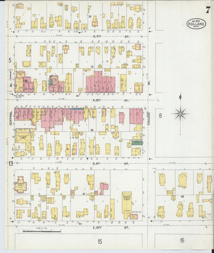 Sanborn Fire Insurance Map from Holland, Ottawa County, Michigan (1902), Sheet #0007 - Historic Sanborn Fire Insurance Map Print, vintage old map wall art, antique decor, genealogy gift, Michigan Michigan map