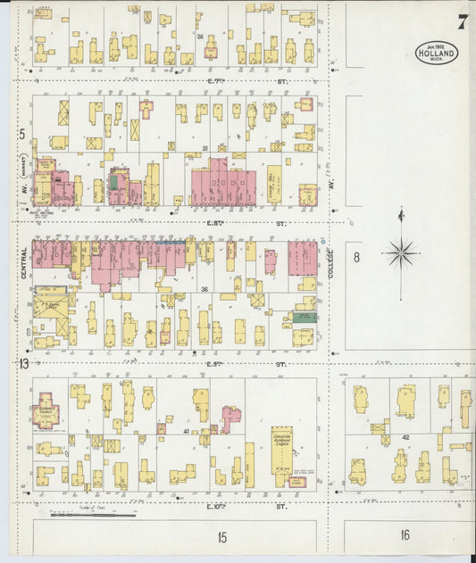 Sanborn Fire Insurance Map from Holland, Ottawa County, Michigan (1902), Sheet #0007 - Historic Sanborn Fire Insurance Map Print, vintage old map wall art, antique decor, genealogy gift, Michigan Michigan map