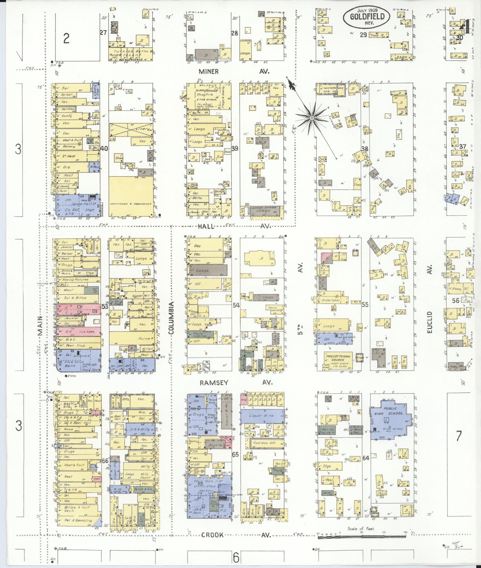 Sanborn Fire Insurance Map from Goldfield, Esmeralda County, Nevada (1909), Sheet #0004 - Complete Map Set gallery image, historic Sanborn map, vintage wall art, Nevada Nevada