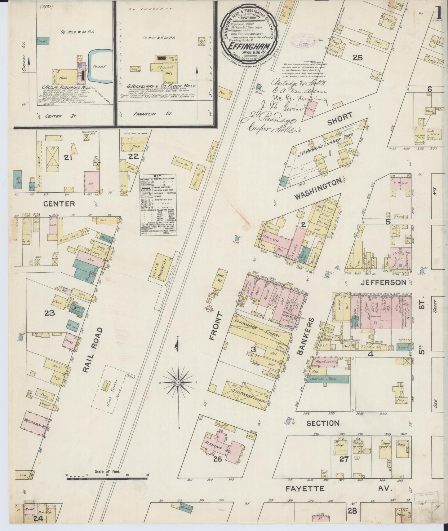 Sanborn Fire Insurance Map from Effingham, Effingham County, Illinois (1888), Sheet #0001 - Historic Sanborn Fire Insurance Map Print, vintage old map wall art, antique decor, genealogy gift, Illinois Illinois map