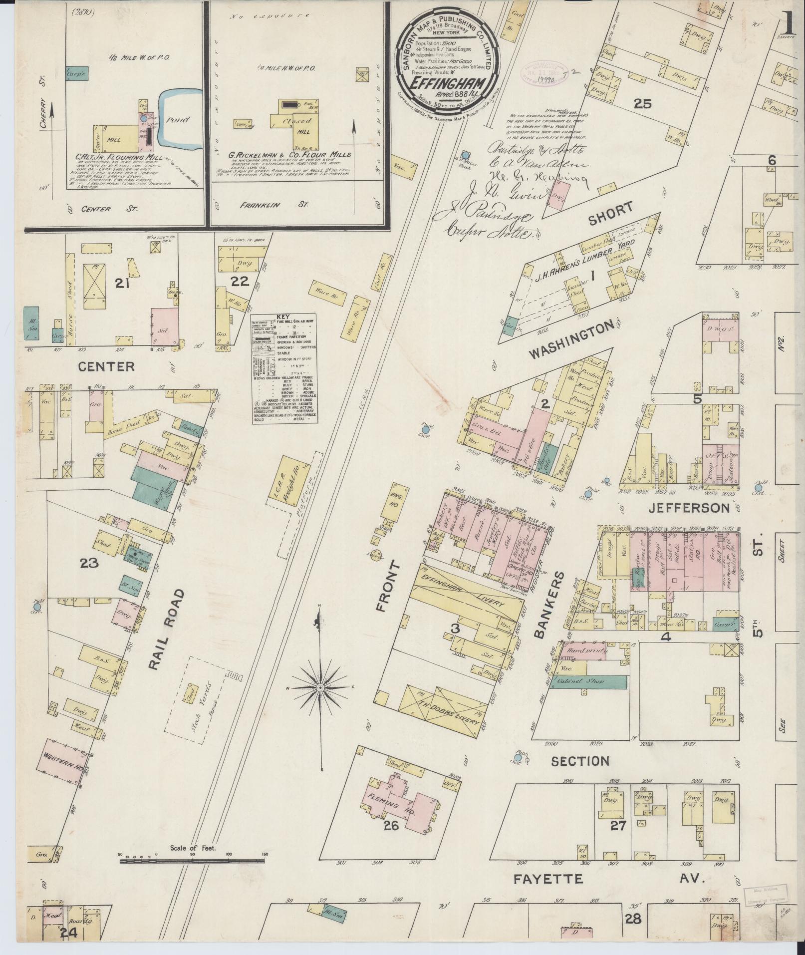 Sanborn Fire Insurance Map from Effingham, Effingham County, Illinois (1888), Sheet #0001 - Historic Sanborn Fire Insurance Map Print, vintage old map wall art, antique decor, genealogy gift, Illinois Illinois map