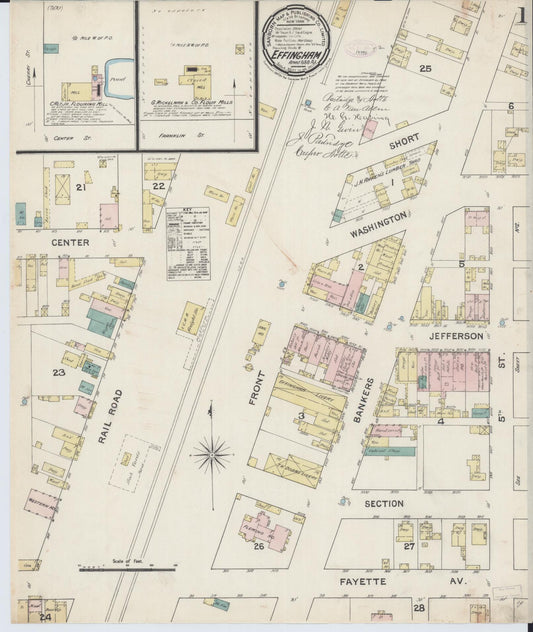 Sanborn Fire Insurance Map from Effingham, Effingham County, Illinois (1888), Sheet #0001 - Historic Sanborn Fire Insurance Map Print, vintage old map wall art, antique decor, genealogy gift, Illinois Illinois map
