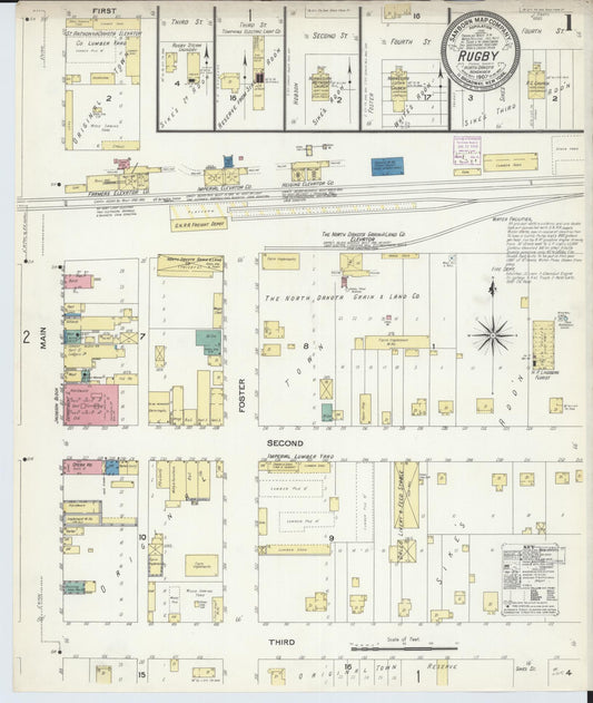 Sanborn Fire Insurance Map from Rugby, Pierce County, North Dakota. (1907) – Historic Sanborn Fire Insurance Map Print