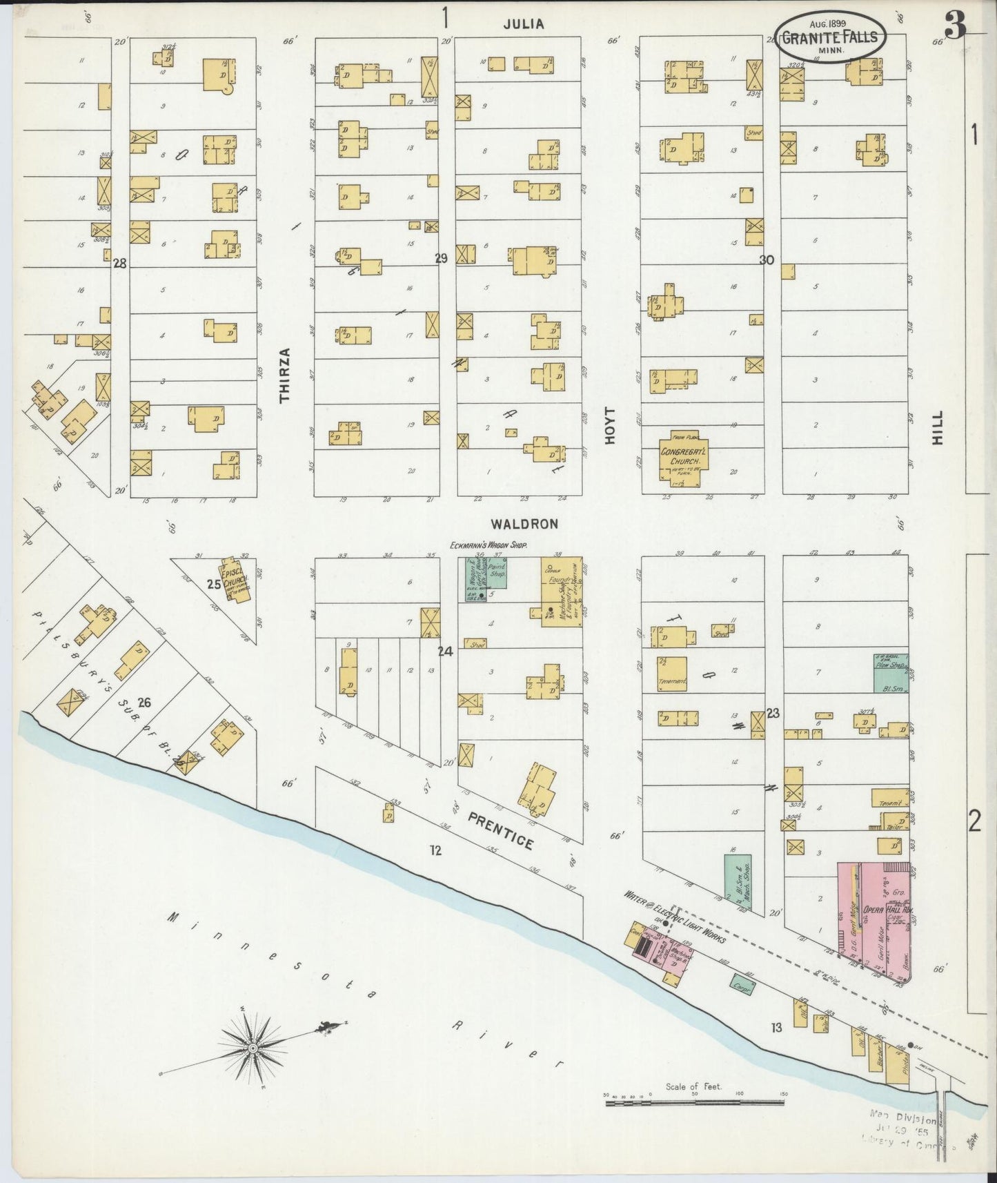 Sanborn Fire Insurance Map from Granite Falls, Yellow Medicine And Chippewa Counties, Minnesota (1899), Sheet #0003 - Complete Map Set gallery image, historic Sanborn map, vintage wall art, Minnesota Minnesota