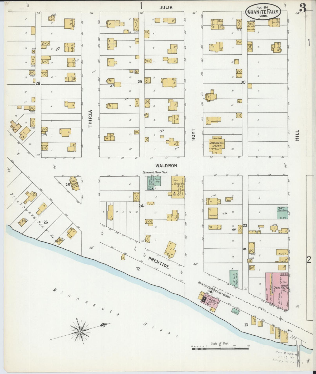 Sanborn Fire Insurance Map from Granite Falls, Yellow Medicine And Chippewa Counties, Minnesota (1899), Sheet #0003 - Complete Map Set gallery image, historic Sanborn map, vintage wall art, Minnesota Minnesota