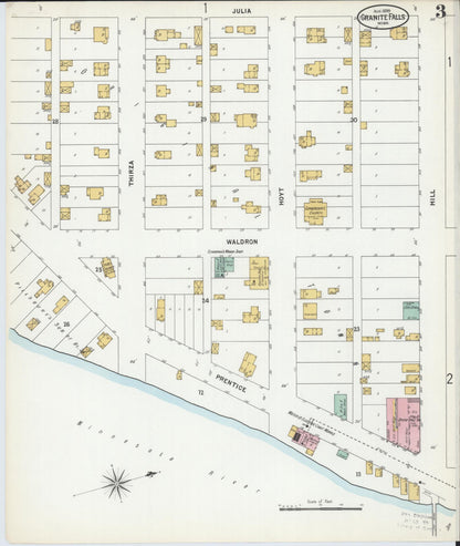 Sanborn Fire Insurance Map from Granite Falls, Yellow Medicine And Chippewa Counties, Minnesota (1899), Sheet #0003 - Complete Map Set gallery image, historic Sanborn map, vintage wall art, Minnesota Minnesota