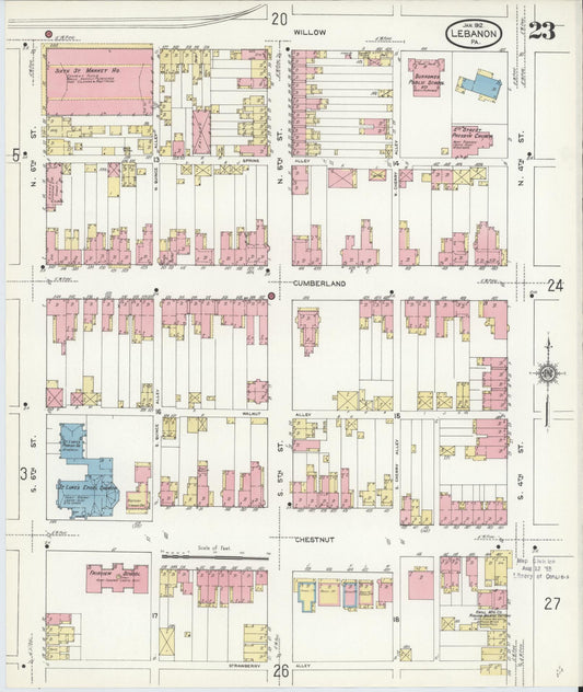 Sanborn Fire Insurance Map from Lebanon, Lebanon County, Pennsylvania (1912), Sheet #0023 - Historic Sanborn Fire Insurance Map Print, vintage old map wall art, antique decor, genealogy gift, Pennsylvania Pennsylvania map