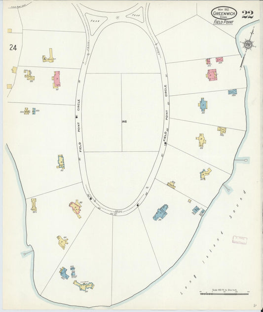 Sanborn Fire Insurance Map from Greenwich, Fairfield County, Connecticut (1912), Sheet #0022 - Historic Sanborn Fire Insurance Map Print, vintage old map wall art, antique decor, genealogy gift, Connecticut Connecticut map