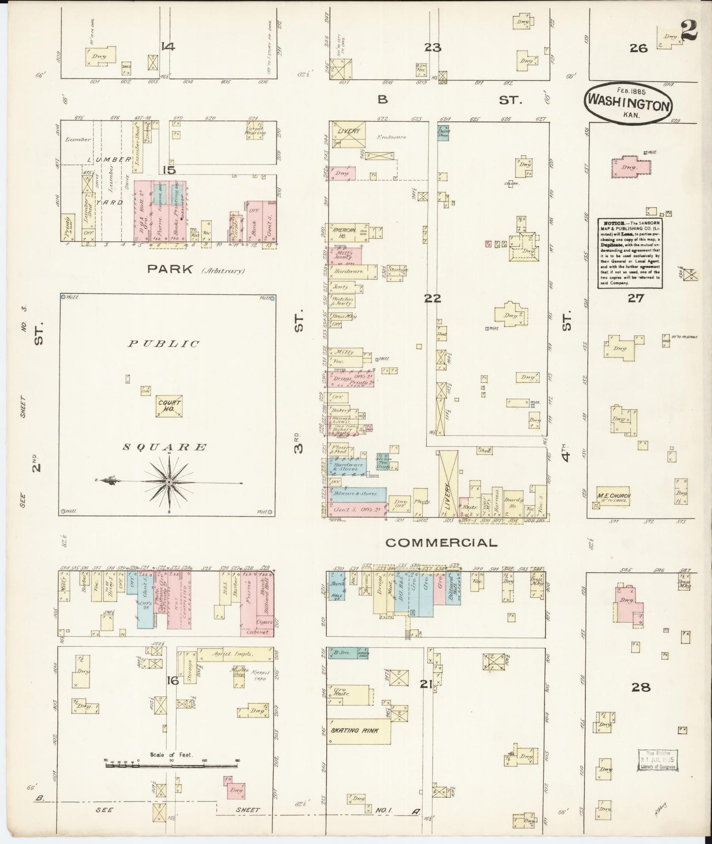 Sanborn Fire Insurance Map from Washington, Washington County, Kansas (1885), Sheet #0002 - Complete Map Set gallery image, historic Sanborn map, vintage wall art, Kansas Kansas