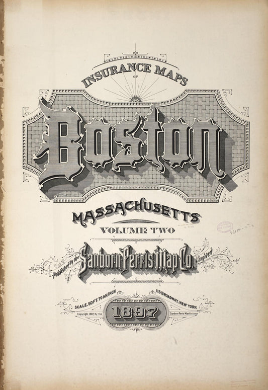 Sanborn Fire Insurance Map from Boston, Suffolk County, Massachusetts (1897), Sheet #0001 - Historic Sanborn Fire Insurance Map Print, vintage old map wall art, antique decor, genealogy gift, Massachusetts Massachusetts map