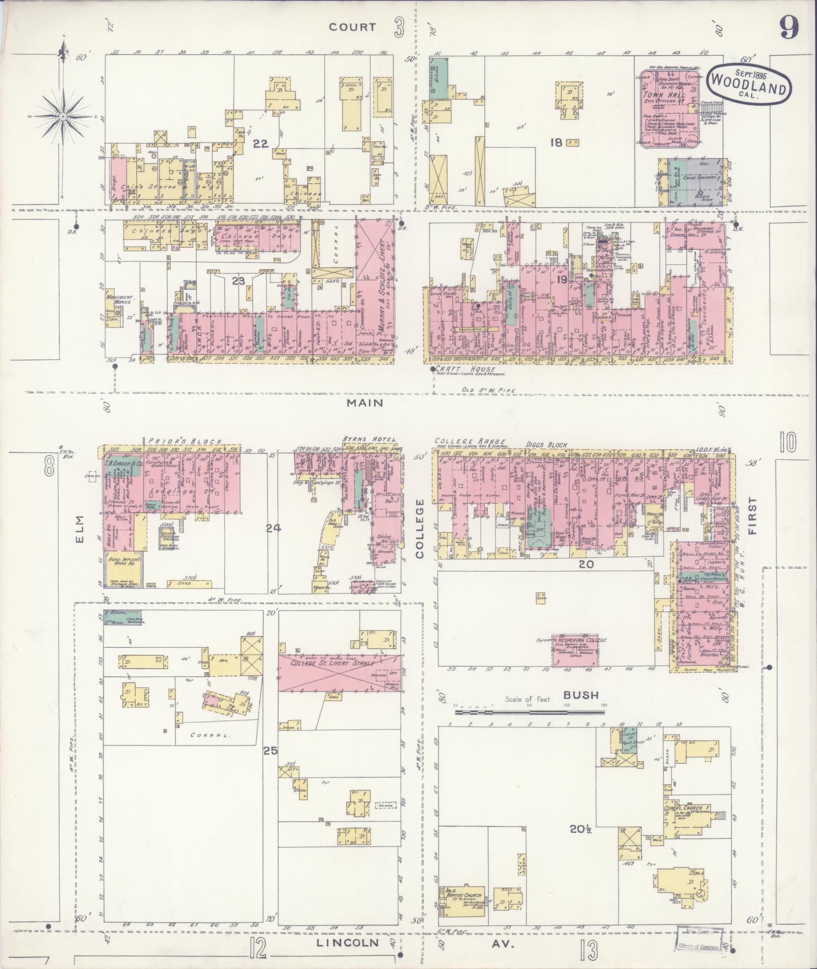 Sanborn Fire Insurance Map from Woodland, Yolo County, California (1895), Sheet #0009 - Complete Map Set gallery image, historic Sanborn map, vintage wall art, California California