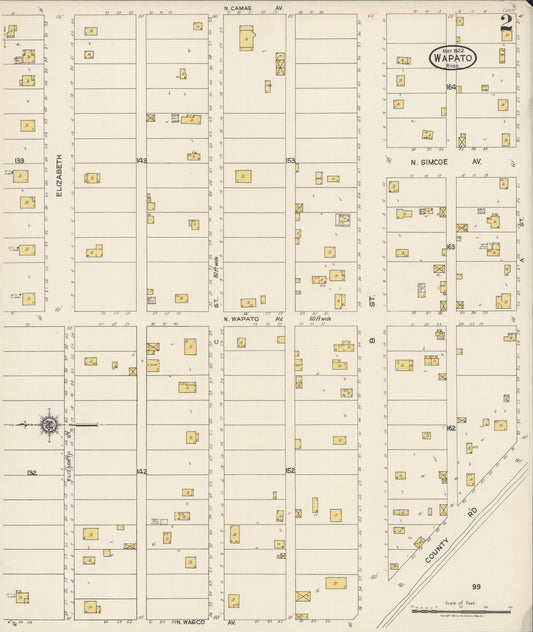 Sanborn Fire Insurance Map from Wapato, Yakima County, Washington (1922), Sheet #0002 - Historic Sanborn Fire Insurance Map Print, vintage old map wall art, antique decor, genealogy gift, Washington Washington map