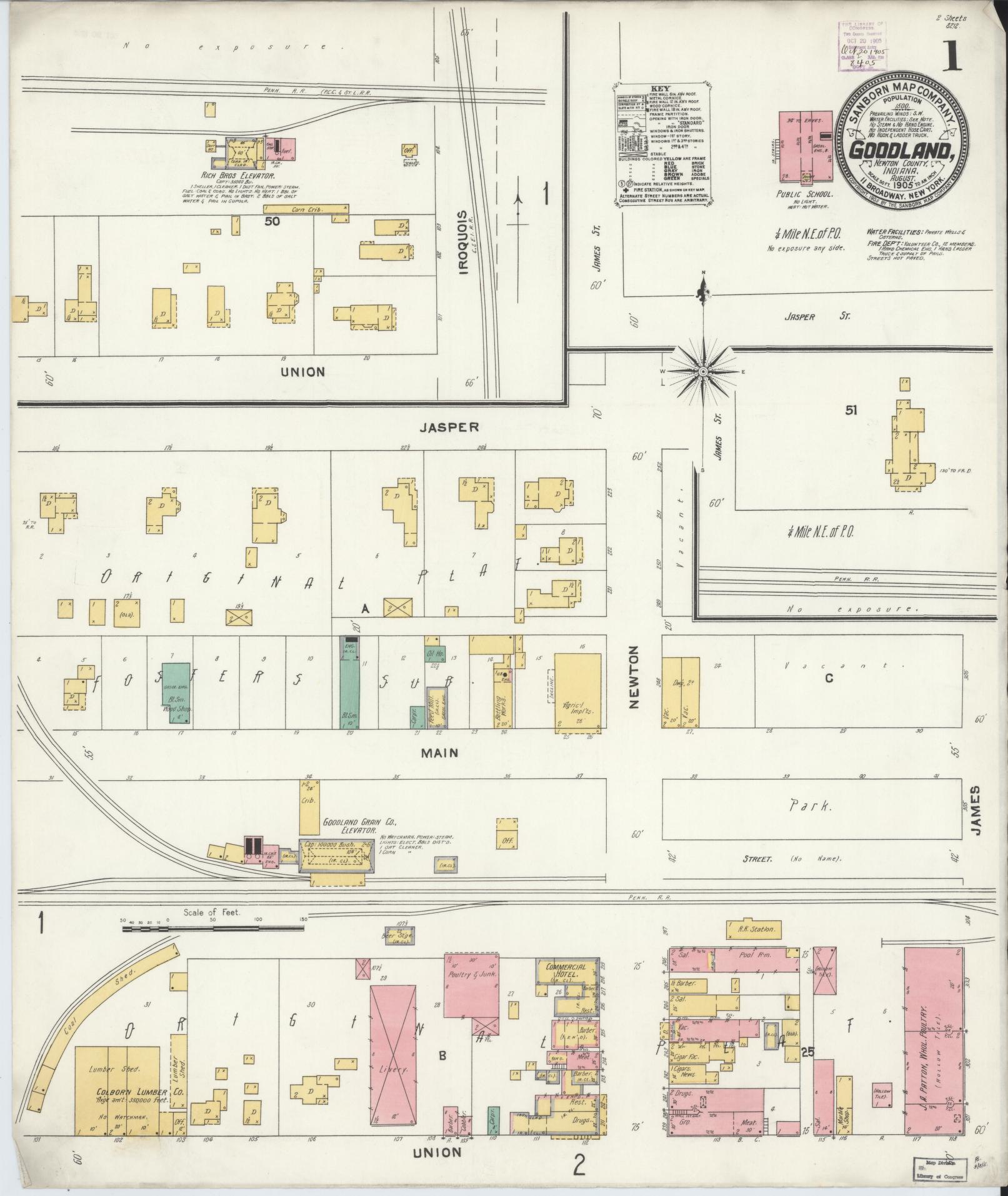 Sanborn Fire Insurance Map from Goodland, Newton County, Indiana (1905), Sheet #0001 - Complete Map Set gallery image, historic Sanborn map, vintage wall art, Indiana Indiana