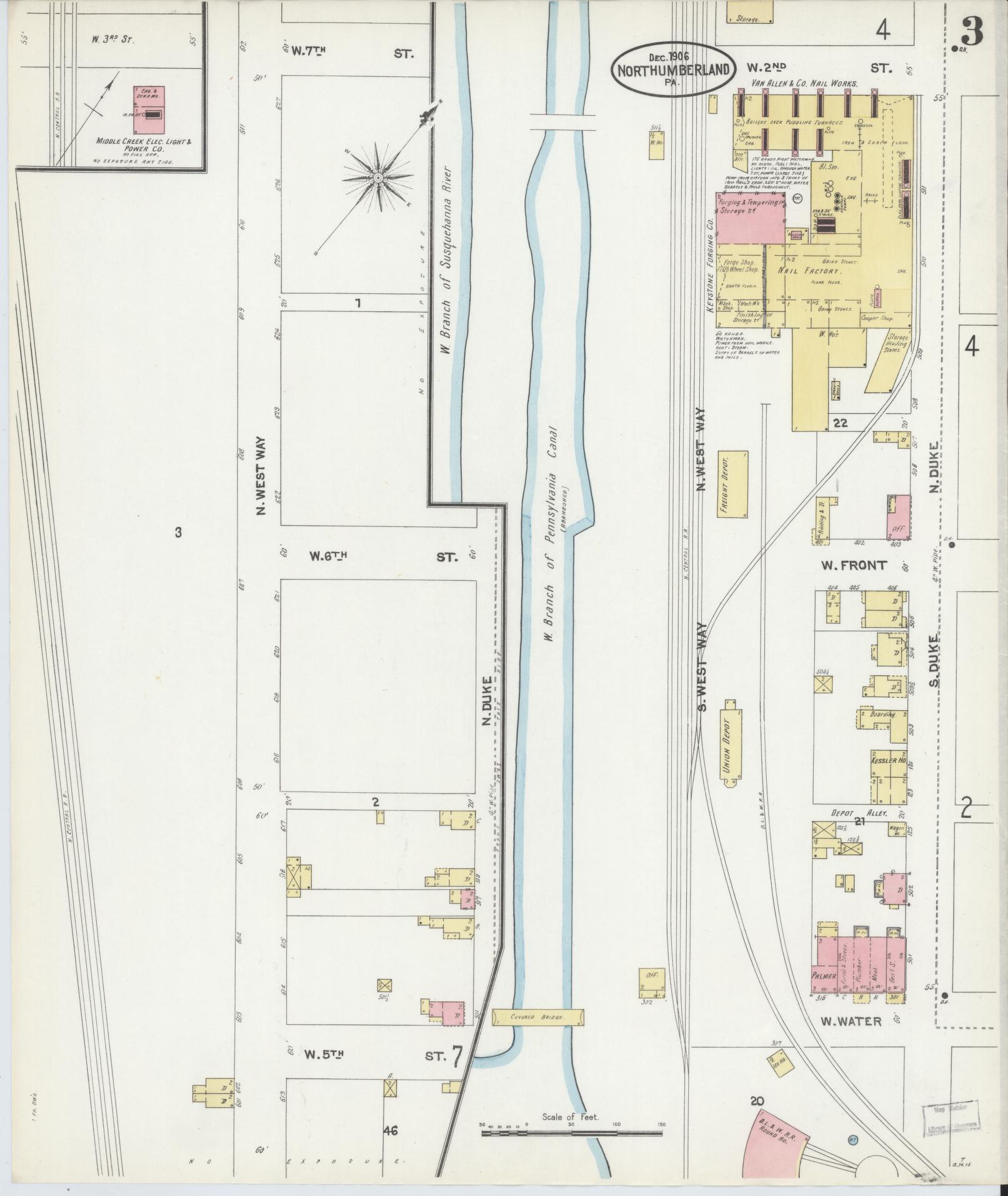 Sanborn Fire Insurance Map from Northumberland, Northumberland County, Pennsylvania (1906), Sheet #0003 - Complete Map Set gallery image, historic Sanborn map, vintage wall art, Pennsylvania Pennsylvania