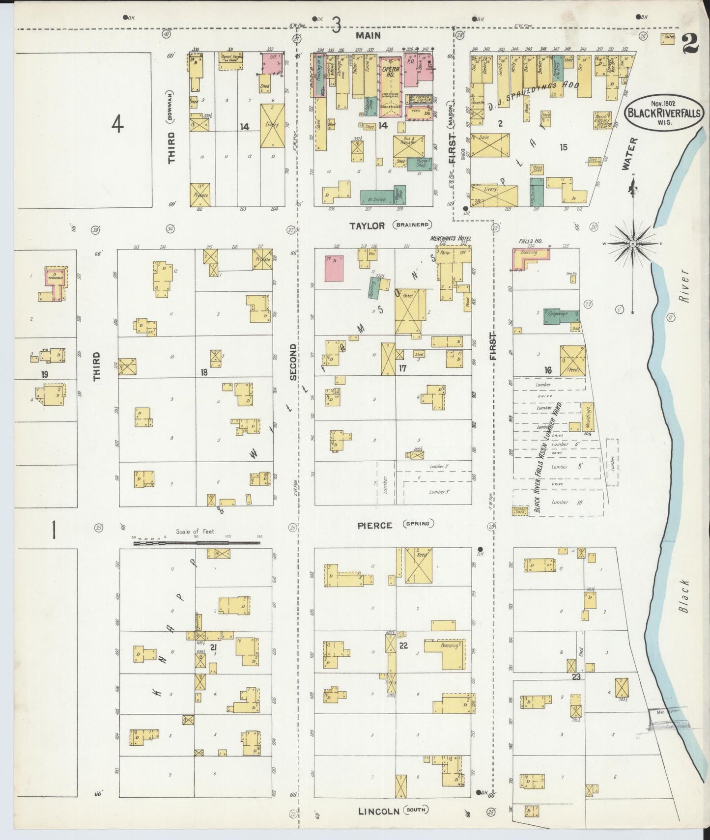 Sanborn Fire Insurance Map from Black River Falls, Jackson County, Wisconsin (1902), Sheet #0002 - Historic Sanborn Fire Insurance Map Print, vintage old map wall art, antique decor, genealogy gift, Wisconsin Wisconsin map