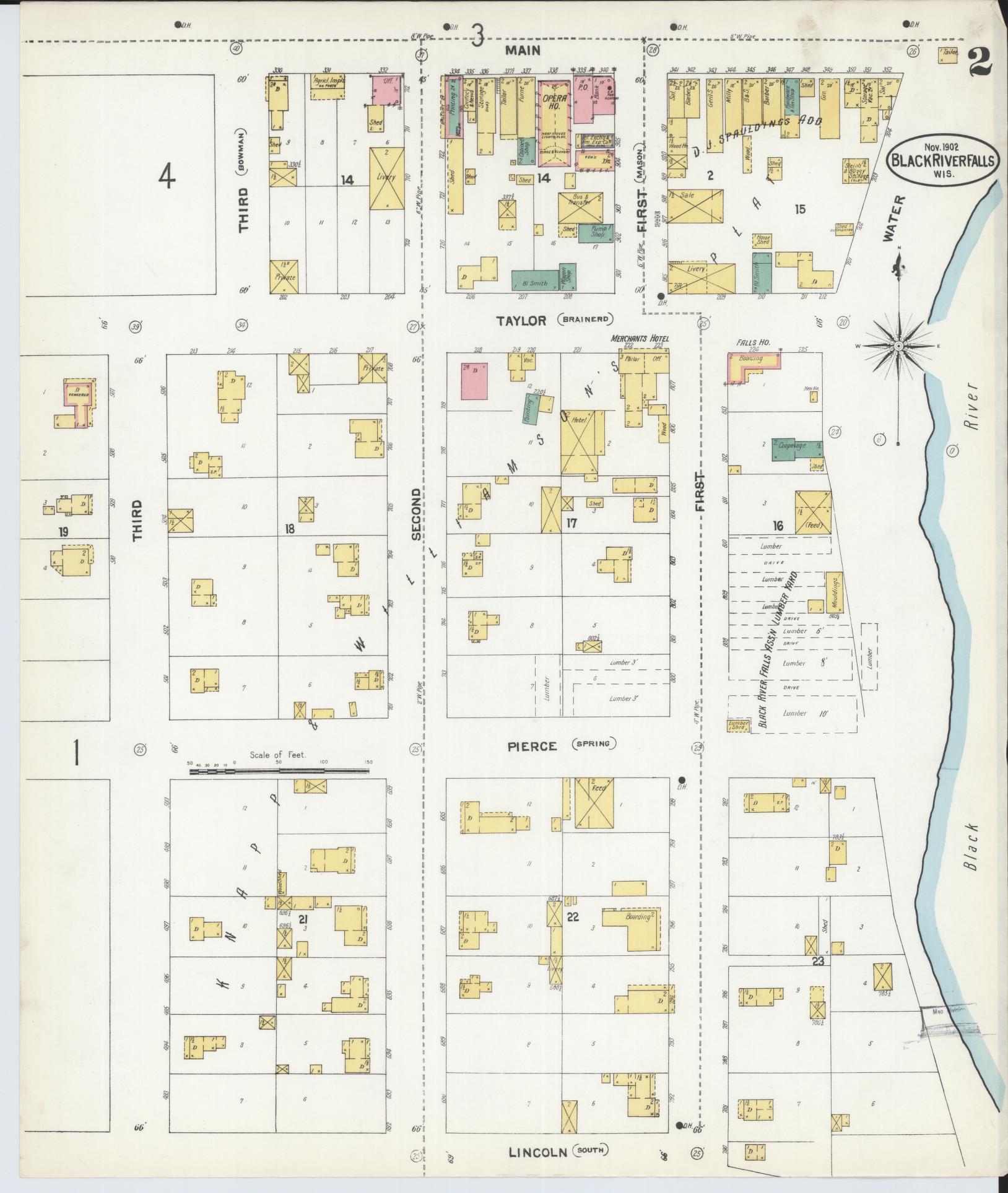 Sanborn Fire Insurance Map from Black River Falls, Jackson County, Wisconsin (1902), Sheet #0002 - Historic Sanborn Fire Insurance Map Print, vintage old map wall art, antique decor, genealogy gift, Wisconsin Wisconsin map