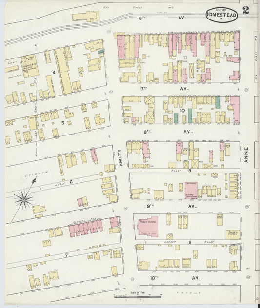 Sanborn Fire Insurance Map from Homestead, Allegheny County, Pennsylvania (1891), Sheet #0002 - Historic Sanborn Fire Insurance Map Print, vintage old map wall art, antique decor, genealogy gift, Pennsylvania Pennsylvania map