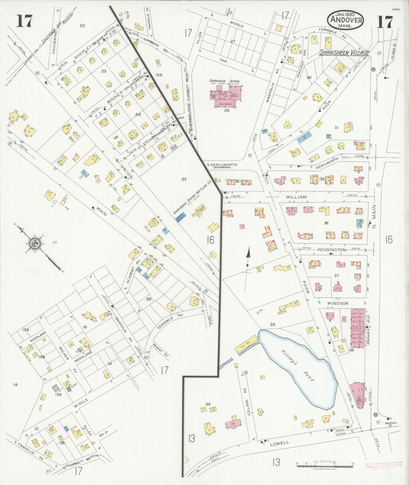 Sanborn Fire Insurance Map from Andover, Essex County, Massachusetts (1930), Sheet #0017 - Complete Map Set gallery image, historic Sanborn map, vintage wall art, Massachusetts Massachusetts