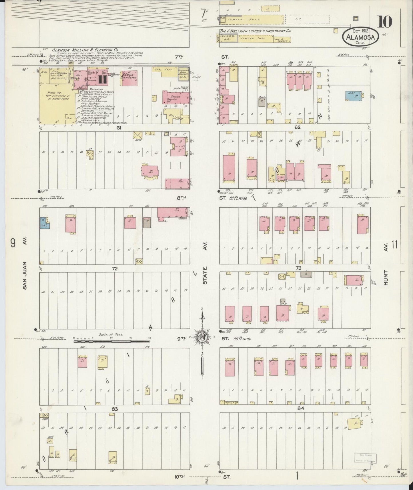 Sanborn Fire Insurance Map from Alamosa, Alamosa County, Colorado (1912), Sheet #0010 - Complete Map Set gallery image, historic Sanborn map, vintage wall art, Colorado Colorado