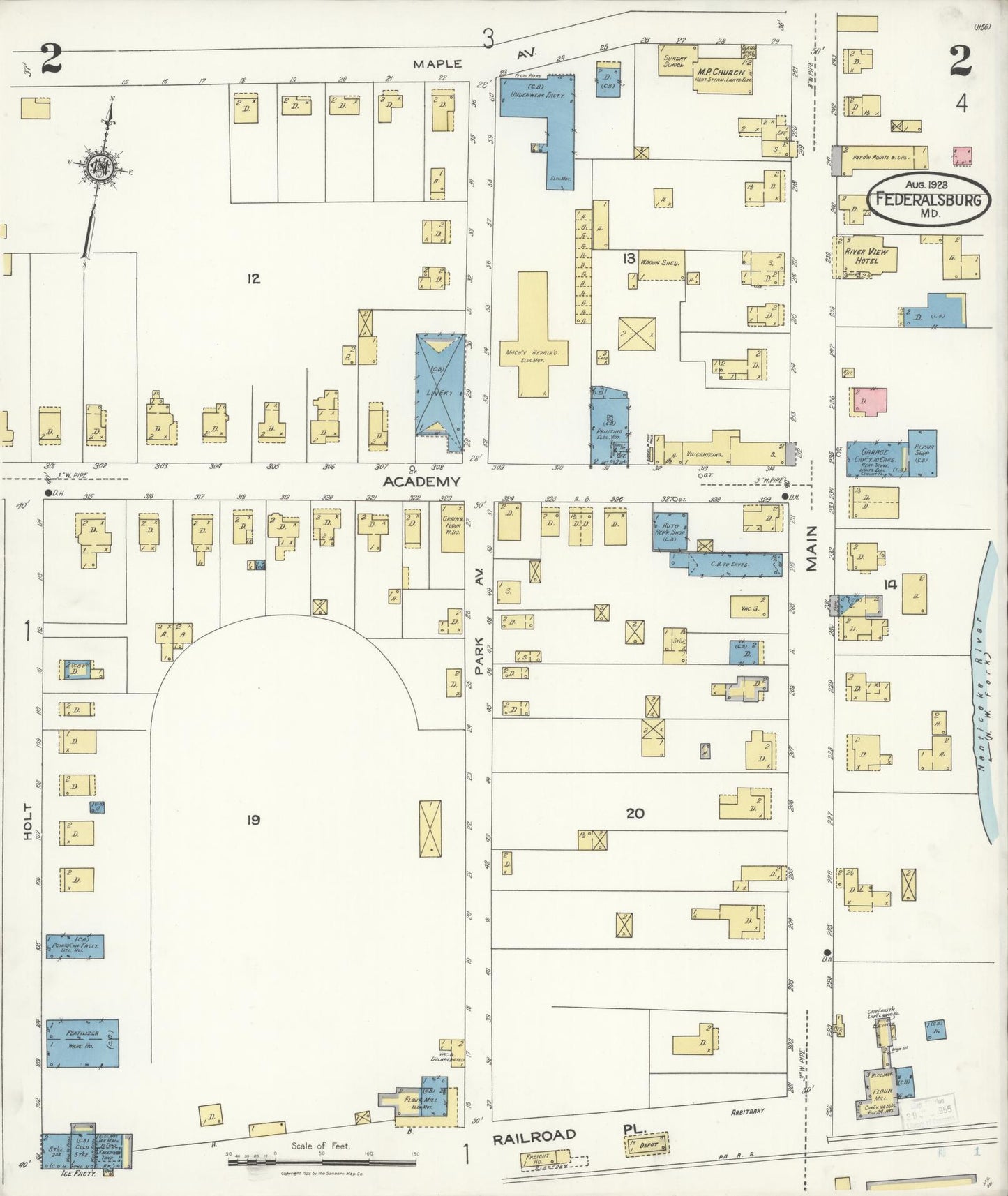Sanborn Fire Insurance Map from Federalsburg, Caroline County, Maryland (1923), Sheet #0002 - Complete Map Set gallery image, historic Sanborn map, vintage wall art, Maryland Maryland