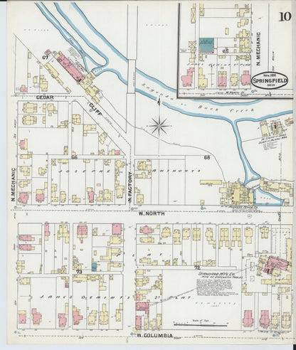 Sanborn Fire Insurance Map from Springfield, Clark County, Ohio (1891), Sheet #0010 - Historic Sanborn Fire Insurance Map Print, vintage old map wall art, antique decor, genealogy gift, Ohio Ohio map